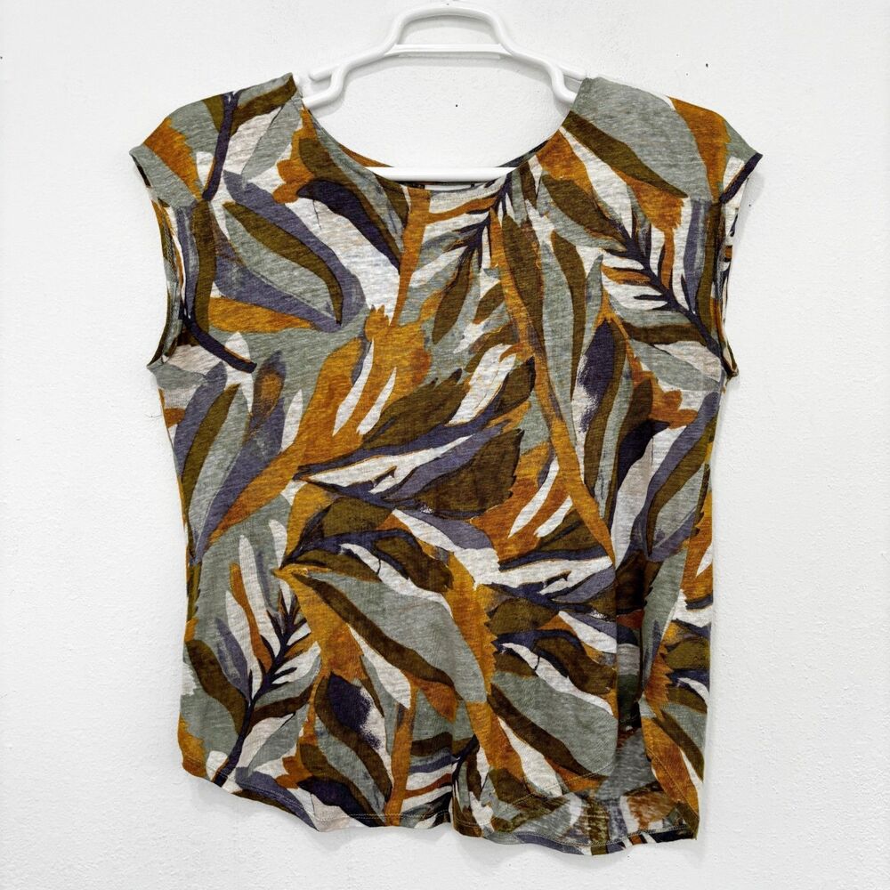 Rachel Zoe Women Tropical Coastal Linen Top Medium Capsule Minimalist Breathable
